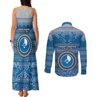 Personalised Yap Christmas Couples Matching Tank Maxi Dress and Long Sleeve Button Shirts Coat of Arms Beautiful Merry Xmas Snowflake LT03 - Polynesian Pride