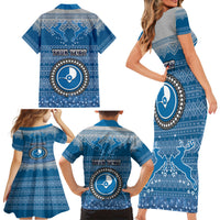 Personalised Yap Christmas Family Matching Short Sleeve Bodycon Dress and Hawaiian Shirt Coat of Arms Beautiful Merry Xmas Snowflake LT03 - Polynesian Pride