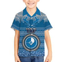 Personalised Yap Christmas Kid Hawaiian Shirt Coat of Arms Beautiful Merry Xmas Snowflake LT03 Kid Blue - Polynesian Pride