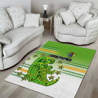 Cook Islands Va'a Race Area Rug Te Tatau Tattoos Sporty Style Green-White Color LT03 - Polynesian Pride