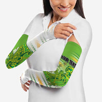 Personalised Cook Islands Va'a Race Arm Sleeves Te Tatau Tattoos Sporty Style Green-White Color LT03 - Polynesian Pride