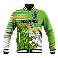 Personalised Cook Islands Va'a Race Baseball Jacket Te Tatau Tattoos Sporty Style Green-White Color LT03 Unisex Green - Polynesian Pride