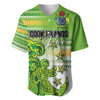 Personalised Cook Islands Va'a Race Baseball Jersey Te Tatau Tattoos Sporty Style Green-White Color LT03 Green - Polynesian Pride