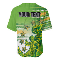 Personalised Cook Islands Va'a Race Baseball Jersey Te Tatau Tattoos Sporty Style Green-White Color LT03 - Polynesian Pride