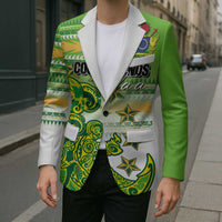 Personalised Cook Islands Va'a Race Blazer Te Tatau Tattoos Sporty Style Green-White Color LT03 - Polynesian Pride