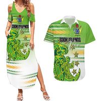 Personalised Cook Islands Va'a Race Couples Matching Summer Maxi Dress and Hawaiian Shirt Te Tatau Tattoos Sporty Style Green-White Color LT03 Green - Polynesian Pride