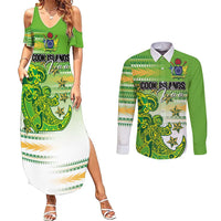 Personalised Cook Islands Va'a Race Couples Matching Summer Maxi Dress and Long Sleeve Button Shirt Te Tatau Tattoos Sporty Style Green-White Color LT03 Green - Polynesian Pride