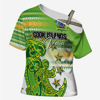 Personalised Cook Islands Va'a Race Cross Shoulder Shirt Te Tatau Tattoos Sporty Style Green-White Color LT03 Female Green - Polynesian Pride