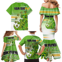 Personalised Cook Islands Va'a Race Family Matching Mermaid Dress and Hawaiian Shirt Te Tatau Tattoos Sporty Style Green-White Color LT03 - Polynesian Pride