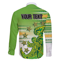 Personalised Cook Islands Va'a Race Family Matching Off The Shoulder Long Sleeve Dress and Hawaiian Shirt Te Tatau Tattoos Sporty Style Green-White Color LT03 - Polynesian Pride