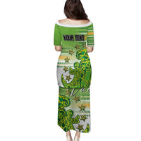 Personalised Cook Islands Va'a Race Family Matching Puletasi and Hawaiian Shirt Te Tatau Tattoos Sporty Style Green-White Color LT03 - Polynesian Pride