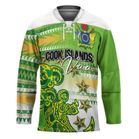 Personalised Cook Islands Va'a Race Hockey Jersey Te Tatau Tattoos Sporty Style Green-White Color LT03 Unisex Green - Polynesian Pride