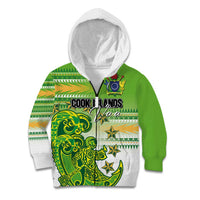 Personalised Cook Islands Va'a Race Kid Hoodie Te Tatau Tattoos Sporty Style Green-White Color LT03 Zip Hoodie Green - Polynesian Pride