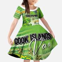 Personalised Cook Islands Va'a Race Kid Short Sleeve Dress Te Tatau Tattoos Sporty Style Green-White Color LT03 KID Green - Polynesian Pride