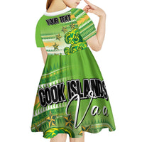 Personalised Cook Islands Va'a Race Kid Short Sleeve Dress Te Tatau Tattoos Sporty Style Green-White Color LT03 - Polynesian Pride