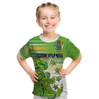 Personalised Cook Islands Va'a Race Kid T Shirt Te Tatau Tattoos Sporty Style Green-White Color LT03 Green - Polynesian Pride