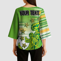 Personalised Cook Islands Va'a Race Kimono Sleeve Blouse Te Tatau Tattoos Sporty Style Green-White Color LT03 - Polynesian Pride