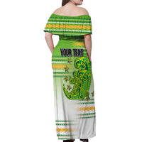 Personalised Cook Islands Va'a Race Off Shoulder Maxi Dress Te Tatau Tattoos Sporty Style Green-White Color LT03 - Polynesian Pride