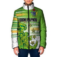 Personalised Cook Islands Va'a Race Padded Jacket Te Tatau Tattoos Sporty Style Green-White Color LT03 Men Green - Polynesian Pride