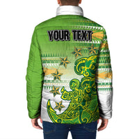 Personalised Cook Islands Va'a Race Padded Jacket Te Tatau Tattoos Sporty Style Green-White Color LT03 - Polynesian Pride