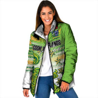 Personalised Cook Islands Va'a Race Padded Jacket Te Tatau Tattoos Sporty Style Green-White Color LT03 Women Green - Polynesian Pride