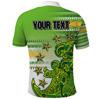 Personalised Cook Islands Va'a Race Polo Shirt Te Tatau Tattoos Sporty Style Green-White Color LT03 - Polynesian Pride