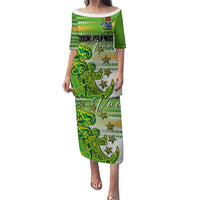 Personalised Cook Islands Va'a Race Puletasi Te Tatau Tattoos Sporty Style Green-White Color LT03 Long Dress Green - Polynesian Pride