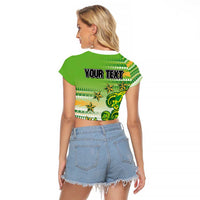 Personalised Cook Islands Va'a Race Raglan Cropped T Shirt Te Tatau Tattoos Sporty Style Green-White Color LT03 - Polynesian Pride