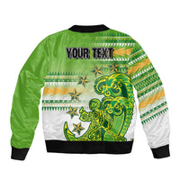 Personalised Cook Islands Va'a Race Sleeve Zip Bomber Jacket Te Tatau Tattoos Sporty Style Green-White Color LT03 - Polynesian Pride