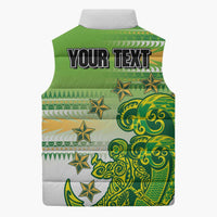 Personalised Cook Islands Va'a Race Sleeveless Puffer Jacket Te Tatau Tattoos Sporty Style Green-White Color LT03 - Polynesian Pride