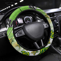 Cook Islands Va'a Race Steering Wheel Cover Te Tatau Tattoos Sporty Style Green-White Color LT03 Universal Fit Green - Polynesian Pride