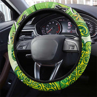 Cook Islands Va'a Race Steering Wheel Cover Te Tatau Tattoos Sporty Style Green-White Color LT03 - Polynesian Pride