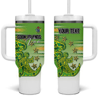 Personalised Cook Islands Va'a Race Tumbler With Handle Te Tatau Tattoos Sporty Style Green-White Color LT03 One Size: 40 oz Green - Polynesian Pride