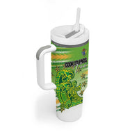 Personalised Cook Islands Va'a Race Tumbler With Handle Te Tatau Tattoos Sporty Style Green-White Color LT03 - Polynesian Pride