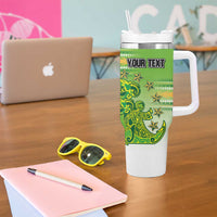 Personalised Cook Islands Va'a Race Tumbler With Handle Te Tatau Tattoos Sporty Style Green-White Color LT03 - Polynesian Pride