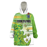 Personalised Cook Islands Va'a Race Wearable Blanket Hoodie Te Tatau Tattoos Sporty Style Green-White Color LT03 One Size Green - Polynesian Pride
