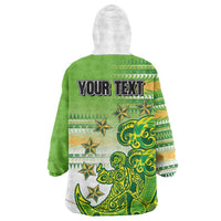 Personalised Cook Islands Va'a Race Wearable Blanket Hoodie Te Tatau Tattoos Sporty Style Green-White Color LT03 - Polynesian Pride