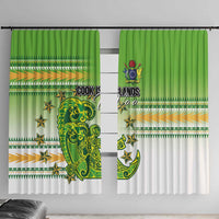 Cook Islands Va'a Race Window Curtain Te Tatau Tattoos Sporty Style Green-White Color LT03 With Hooks Green - Polynesian Pride