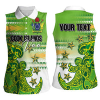 Personalised Cook Islands Va'a Race Women Sleeveless Polo Shirt Te Tatau Tattoos Sporty Style Green-White Color LT03 - Polynesian Pride