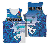 Personalised Cook Islands Va'a Race Basketball Jersey Te Tatau Tattoos Sporty Style Light Blue Color LT03 - Polynesian Pride