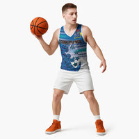 Personalised Cook Islands Va'a Race Basketball Jersey Te Tatau Tattoos Sporty Style Light Blue Color LT03 - Polynesian Pride