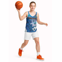 Personalised Cook Islands Va'a Race Basketball Jersey Te Tatau Tattoos Sporty Style Light Blue Color LT03 - Polynesian Pride