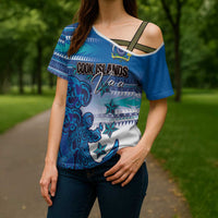 Personalised Cook Islands Va'a Race Cross Shoulder Shirt Te Tatau Tattoos Sporty Style Light Blue Color LT03 - Polynesian Pride