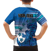 Personalised Cook Islands Va'a Race Family Matching Off Shoulder Short Dress and Hawaiian Shirt Te Tatau Tattoos Sporty Style Light Blue Color LT03 - Polynesian Pride