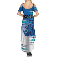 Personalised Cook Islands Va'a Race Family Matching Summer Maxi Dress and Hawaiian Shirt Te Tatau Tattoos Sporty Style Light Blue Color LT03 - Polynesian Pride