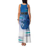 Personalised Cook Islands Va'a Race Family Matching Tank Maxi Dress and Hawaiian Shirt Te Tatau Tattoos Sporty Style Light Blue Color LT03 - Polynesian Pride