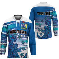 Personalised Cook Islands Va'a Race Hockey Jersey Te Tatau Tattoos Sporty Style Light Blue Color LT03 - Polynesian Pride