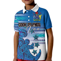 Personalised Cook Islands Va'a Race Kid Polo Shirt Te Tatau Tattoos Sporty Style Light Blue Color LT03 Kid Blue - Polynesian Pride