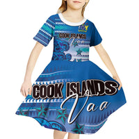 Personalised Cook Islands Va'a Race Kid Short Sleeve Dress Te Tatau Tattoos Sporty Style Light Blue Color LT03 - Polynesian Pride