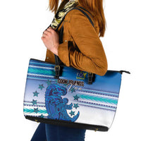 Cook Islands Va'a Race Leather Tote Bag Te Tatau Tattoos Sporty Style Light Blue Color LT03 Blue - Polynesian Pride